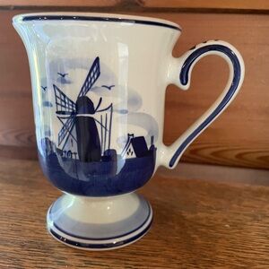 Vintage JOA Handpainted Delft Blue Holland Mug Cup Windmill Design Tall Mug